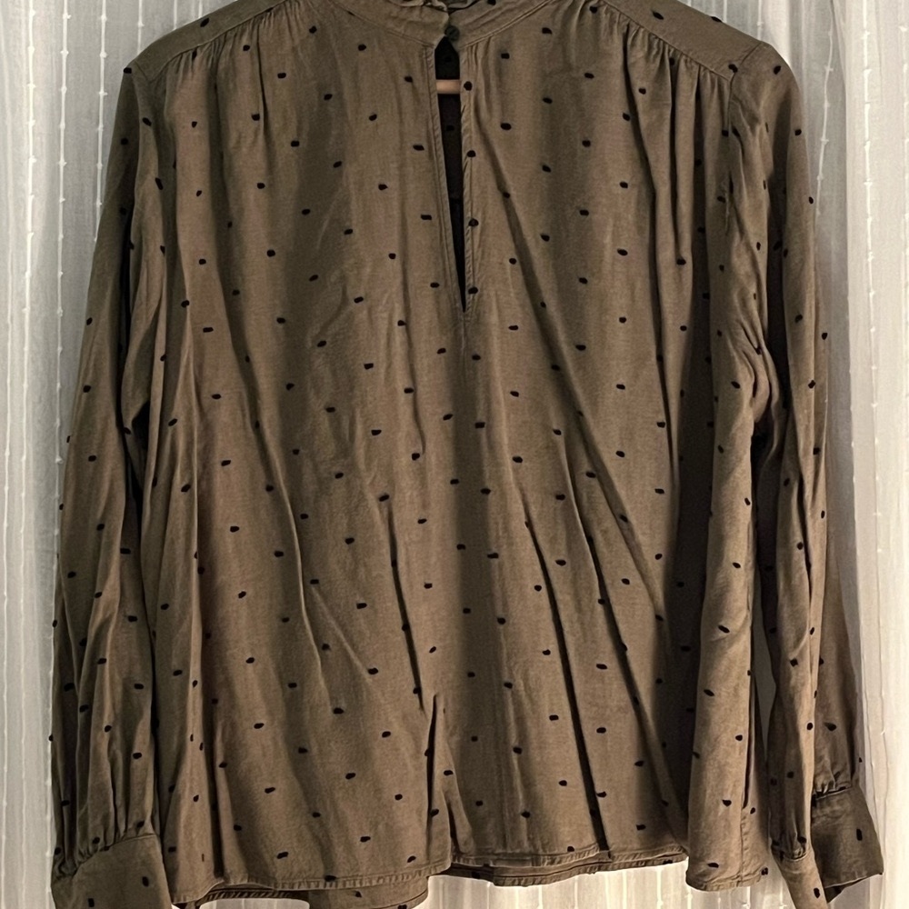 Zara Z1975 Denim Rayon Blouse with Black Dots